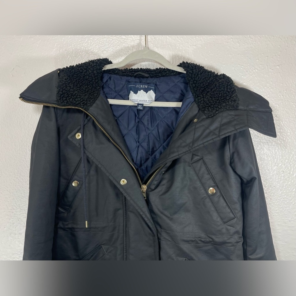 J. Crew Perfect Winter Parka Women’s Small Water Black Hooded Snow Ski Jacket - Picture 2 of 16